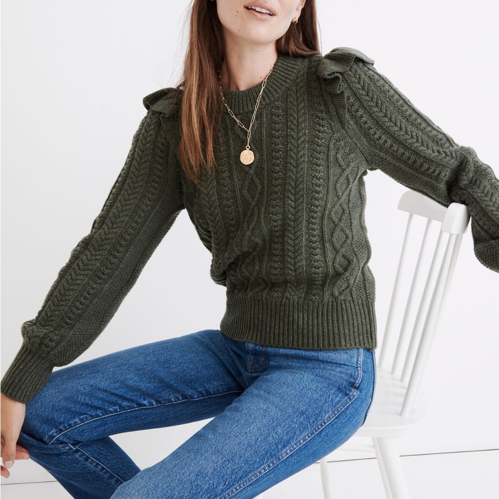 Madewell Hollydene Ruffle-Shoulder Pullover Sweater in Cream size XXS - Picture 2 of 8